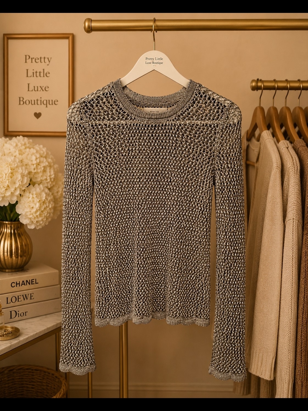 Anthropologie Open Knit Metallic Lightweight Sweater Size Small